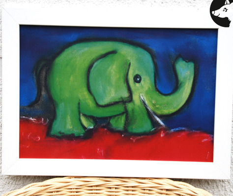 A4 Poster Grüner Elefant von Little Walking Wolf