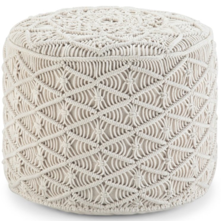 Round Macrame Pouf , Natural Cotton, Macrame Pouf von Indo Vintage Living