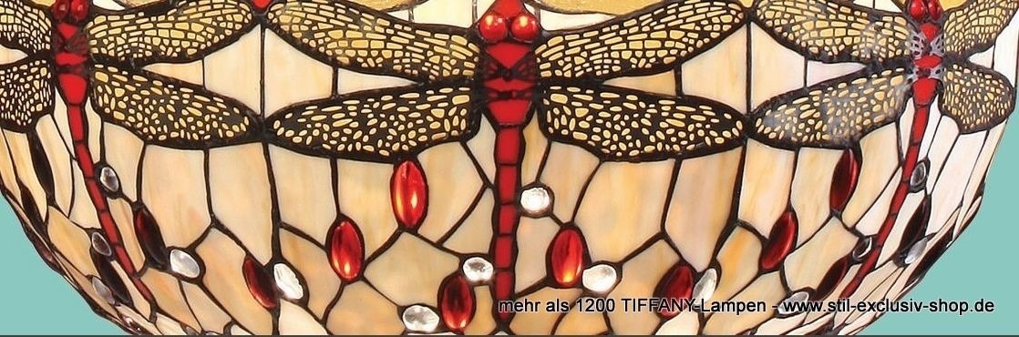 EXTRA-Modell!  kleine 40ø TIFFANY-Deckenlampe ( mit Abstand), unsere umfangreiche Serie DRAGONFLY-BEIGE. von STIL-EXCLUSIV