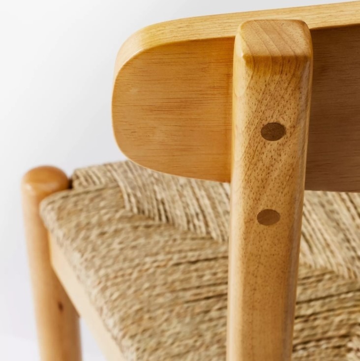 Wood Dining Chair with Woven Seat, Natural, Dining Chair von Indo Vintage Living