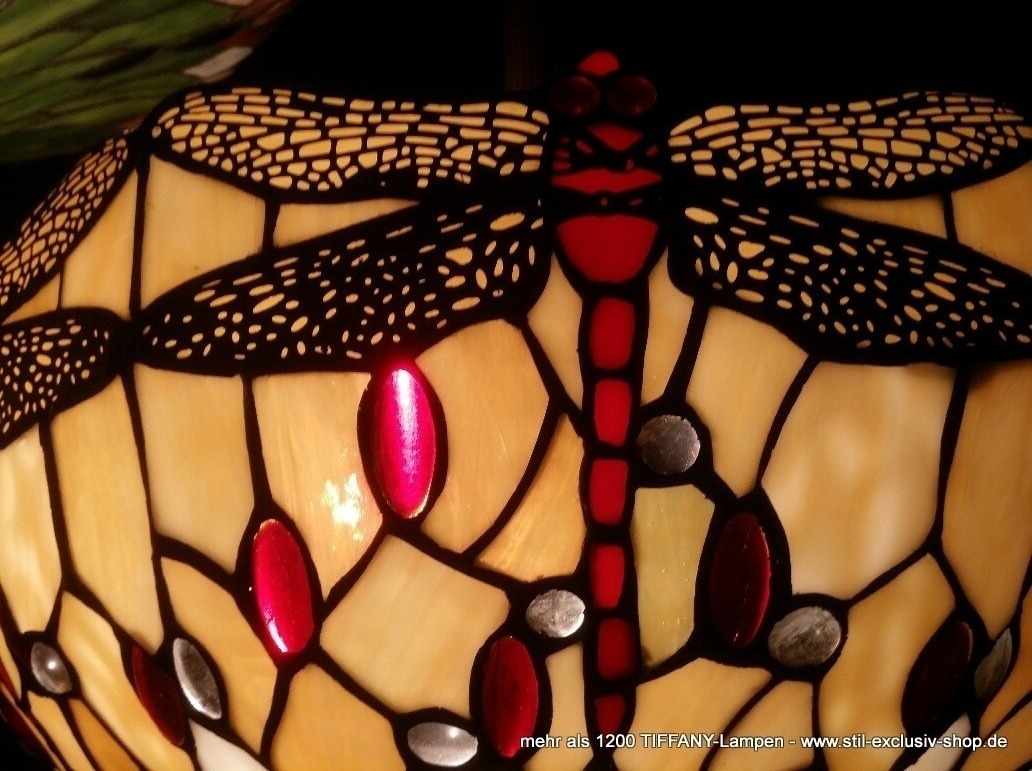EXTRA-Modell!  kleine 40ø TIFFANY-Deckenlampe ( mit Abstand), unsere umfangreiche Serie DRAGONFLY-BEIGE. von STIL-EXCLUSIV