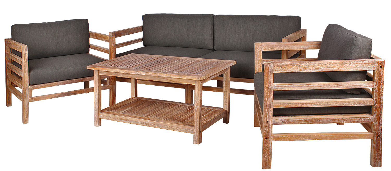 Teak Loungegruppe Cardiff inkl.Kissen uni anthrazit Teak Loungegruppe Cardiff inkl.Kissen uni anthrazit von Mr. Deko