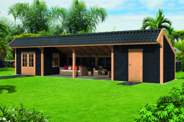 Remise Bergen Typ 12 mit Gartenhaus 888x306cm Natur Tuindeco Remise Bergen Typ 12 mit Gartenhaus 888x306cm Natur Tuindeco von QS-Gartendeco