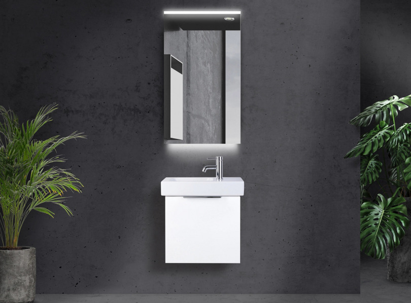 Gästebad mit Auzug und Geberit Icon XS Waschbecken 53 cm inkl. LED Lichtspiegel Gästebad mit Auzug und Geberit Icon XS Waschbecken 53 cm inkl. LED Lichtspiegel von MADELIVING.de