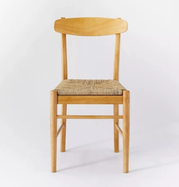 Wood Dining Chair with Woven Seat, Natural, Dining Chair von Indo Vintage Living