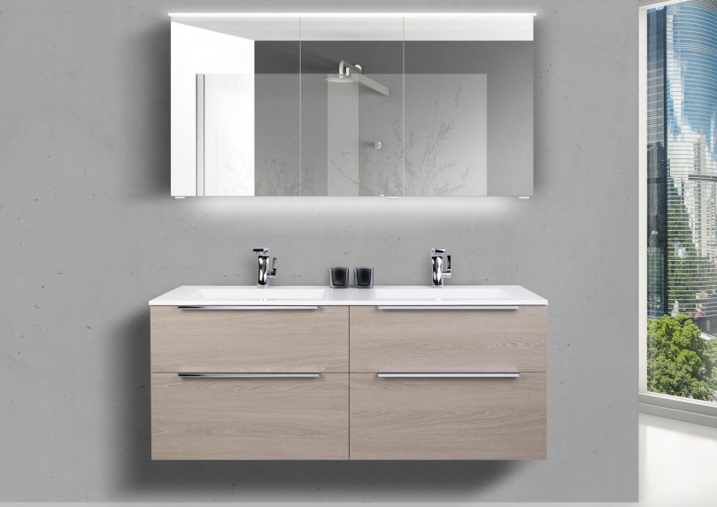 Badmöbel Set 140 cm Doppelwaschtisch mit 4 Auszügen und Spiegelschrank Led Badmöbel Set 140 cm Doppelwaschtisch mit 4 Auszügen und Spiegelschrank Led von MADELIVING.de