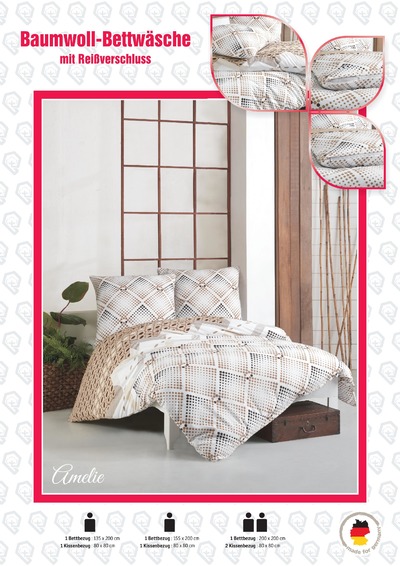 Baumwoll bettwäsche mit Reissverschluss 135x200, 155x200, 200x200 cm - Amelie Baumwoll bettwäsche mit Reissverschluss 135x200, 155x200, 200x200 cm - Amelie von Ponia Pupyte