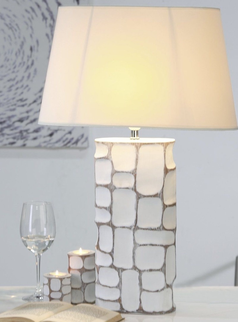 CASABLANCA° TISCHLAMPE" STANDLEUCHTE "PHOENIX " POLY ° HELLBRAUN/WEISS ° H 78 cm von ArticoloGrande