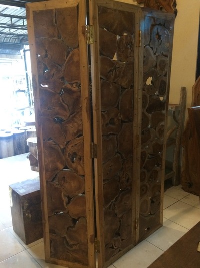 Paravent Spanische Wand Stellwand Raumteiler Sichtschutz Trennwand Teak Holz Scheiben von TARSHOPBALI