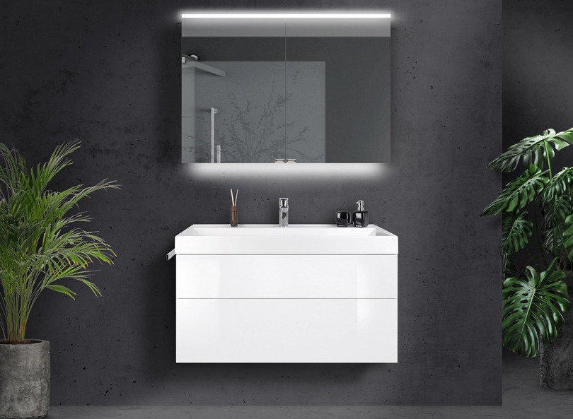 Barcelona Badmöbel Set 100 cm grifflos Puch to Open + Softclose mit LED Lichtspiegel Barcelona Badmöbel Set 100 cm grifflos Puch to Open + Softclose mit LED Lichtspiegel von MADELIVING.de
