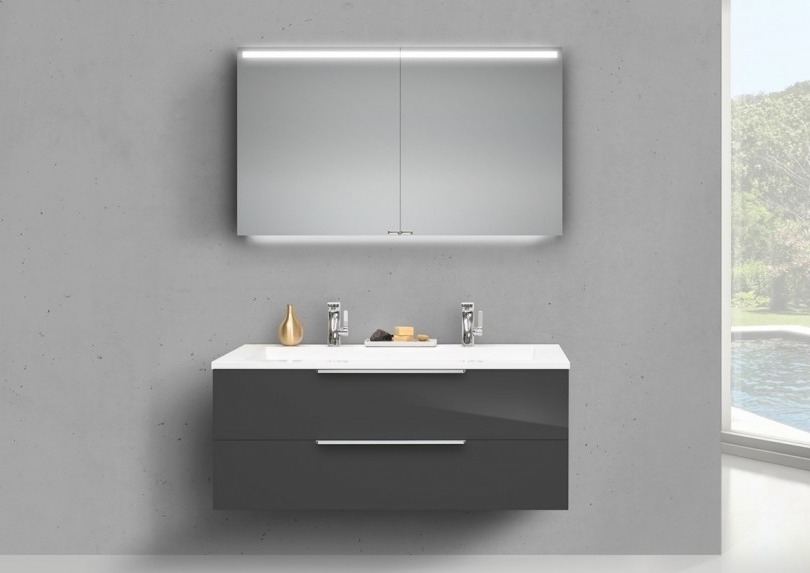 Badmöbel Set Kuba 120 cm Doppelwaschtisch Griffleiste inkl. Led Spiegelschrank Badmöbel Set Kuba 120 cm Doppelwaschtisch Griffleiste inkl. Led Spiegelschrank von MADELIVING.de