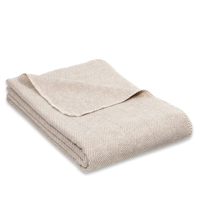 Leichte Kuscheldecke mit Fischgrätmuster, weicher Bio-Baumwolle - "Finn" OEKO-Tex, taupe von RIEMA Germany