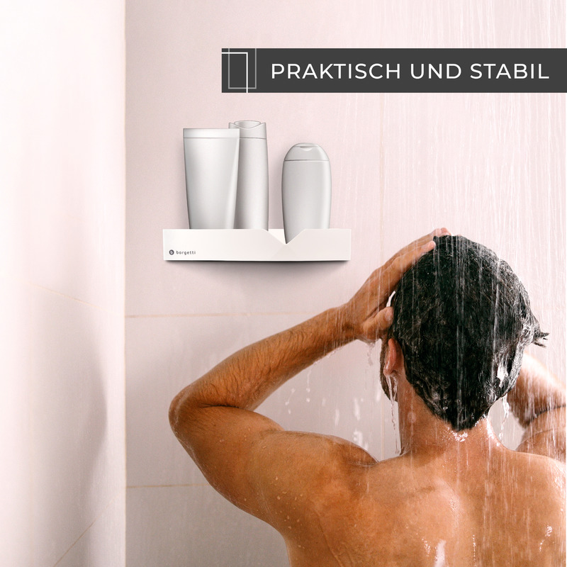 BORGETTI Duschablage ohne Bohren - dark olive - prämiertes Design - selbstklebend - Kunststoffablage Bad - als Bad Organizer, Bad Regal, Duschregal, Duschkorb, Shampoo Halterung oder Gewürzregal von BORGETTI