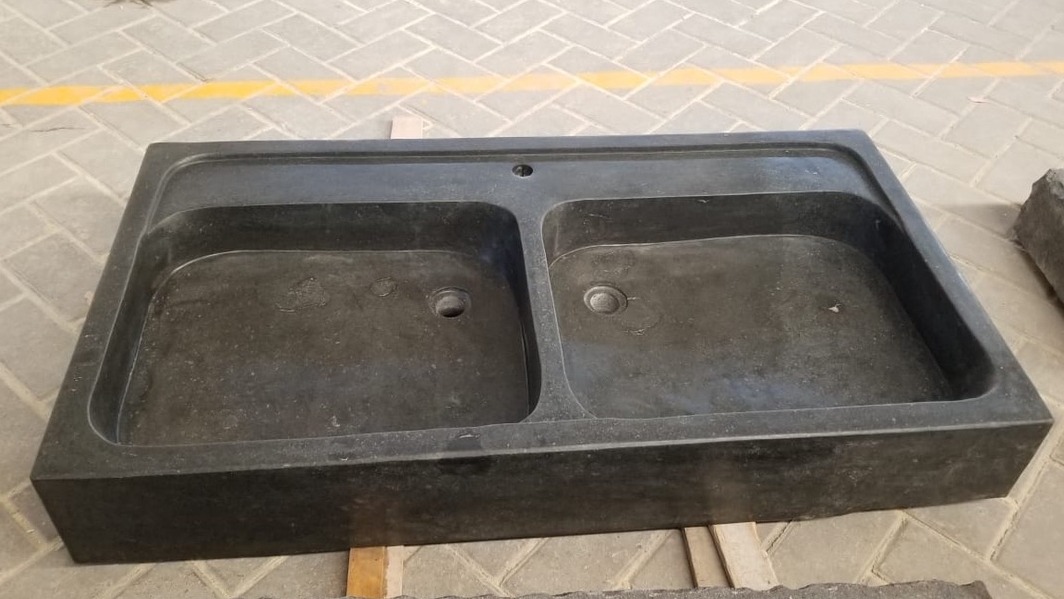 Spülbecken Küchenspüle Küchenspülbecken Natur Stein Spüle Doppelbecken Steinspülbecken Hahnbank von TARSHOPBALI