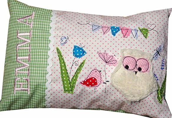 Babykissen Eule im Garten mit Namen, Geburtskissen Babykissen Eule im Garten mit Namen, Geburtskissen von C-Fashion-Design