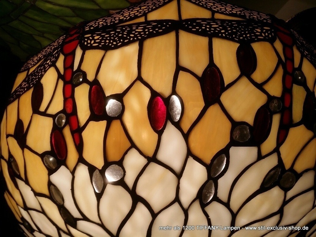 EXTRA-Modell!  kleine 40ø TIFFANY-Deckenlampe ( mit Abstand), unsere umfangreiche Serie DRAGONFLY-BEIGE. von STIL-EXCLUSIV