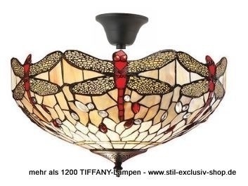 EXTRA-Modell!  kleine 40ø TIFFANY-Deckenlampe ( mit Abstand), unsere umfangreiche Serie DRAGONFLY-BEIGE. von STIL-EXCLUSIV