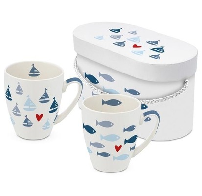 Maritimes Tassen 2er Set Fische Segelboote Motiv Porzellan Maritimes Tassen 2er Set Fische Segelboote Motiv Porzellan von Smuk