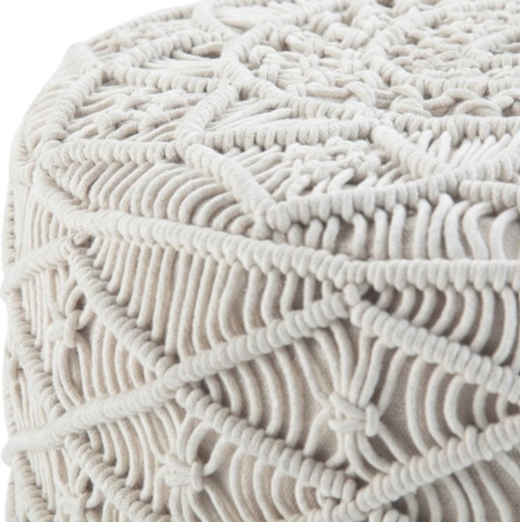 Round Macrame Pouf , Natural Cotton, Macrame Pouf von Indo Vintage Living