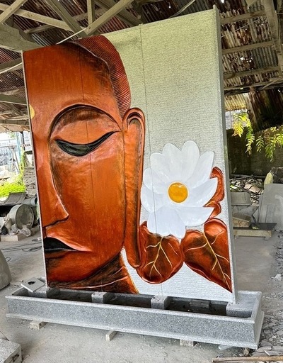 Brunnen Wasserwand Buddha Gesicht aus Stein gemeißelt Wasserspiel Springbrunnen Wandrelief von TARSHOPBALI