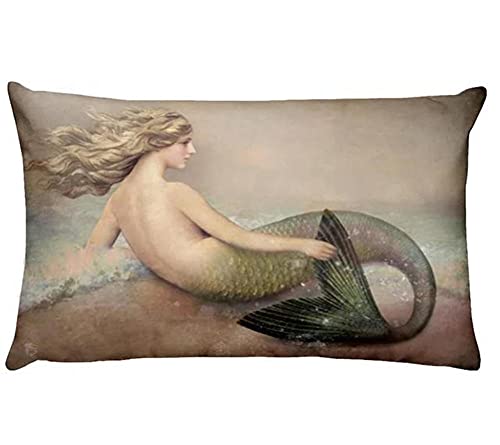 Kissenhülle 30x50cm Baumwoll und Leinen Meerjungfrau Mädchen B941 Quadratisch Dekokissen mit Unsichtbarem Reißverschluss Doppelseitig Kissenbezug für Sofa Home Zuhause Dekor,1 Stück von クロスフィールド（Crossfield）
