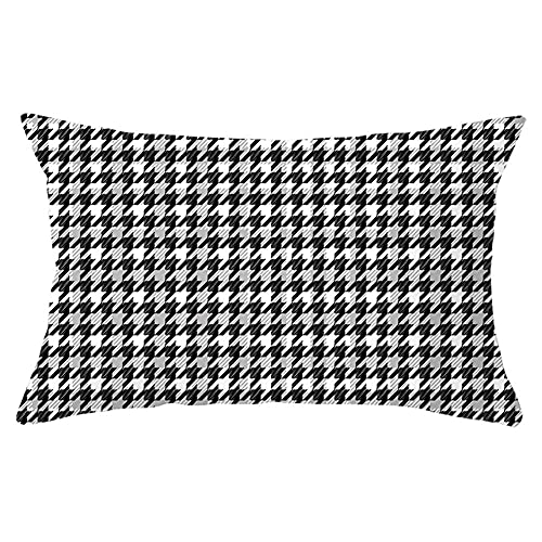 Kissenhülle 30x50cm Baumwoll und Leinen Schwarz weißer Hahnentritt B746 Quadratisch Dekokissen mit Unsichtbarem Reißverschluss Doppelseitig Kissenbezug für Sofa Home Zuhause Dekor,1 Stück von クロスフィールド（Crossfield）