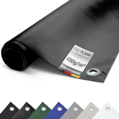 (480g/m²) LKW Plane, PVC Plane mit 12mm Ösen, ohne Saum, Adeckplane nach Maß (3m x 13m, Schwarz RAL9005) von !