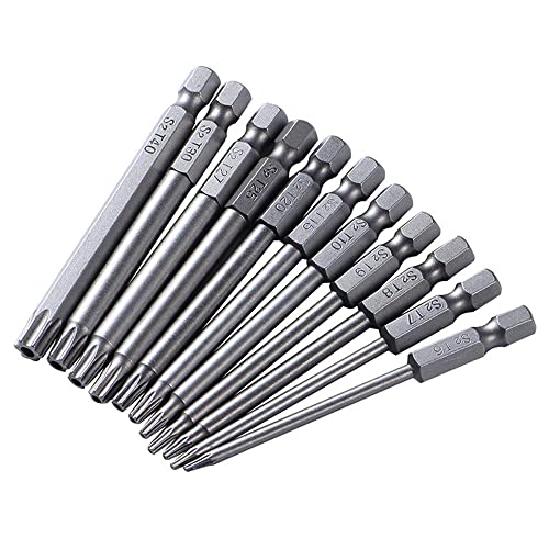 11 Stück Torx lang Schraubendreher Bit Set, 1/4" Magnetisch Sternenkopf Schraubenziehe Set T6-T40 Sechskant Schaft Elektrische Torx Bits Satz Werkzeuge, 75mm Lang von 通用