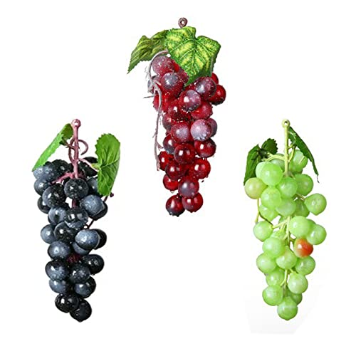 Molyorch 3 Stück Kunststoff Weintrauben, Künstliche Weintrauben, Weintrauben Deko, für Weindekoration, Künstliche Fruchtstützen, Gartenbüro (Grün&Fuchsia&Schwarz) von Molyorch