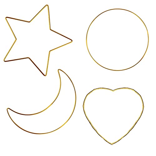 4 Stück Traumfänger Ringe, Runde Stern Mond Herzform Makramee Ringe, für Traumfänger, Makramee, Trockenblumen, Wanddeko Hochzeit Dekor, DIY Handwerk Basteln (Gold) von Molyorch