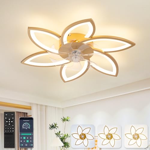 YUNLONG 78 cm Deckenventilator mit Beleuchtung Sehr Leise Wohnzimmer Dimmbar Led Lampe mit Ventilator Modern DC Motor Ventilator mit Licht Sommer Winter Funktion für Schlafzimmer Küche,Gold von YUNLONG