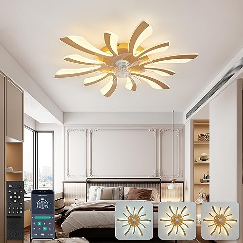 YUNLONG 78cm Deckenventilator mit Beleuchtung DC Großer Deckenlampe mit Ventilator und Fernbedienung Dimmbar Sommer/winter Deckenventilator mit Lampe Leise Moderne für Schlafzimmer Wohnzimmer,Gold von YUNLONG