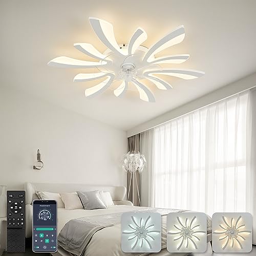 YUNLONG 78cm Deckenventilator mit Beleuchtung DC Großer Deckenlampe mit Ventilator und Fernbedienung Dimmbar Sommer/winter Deckenventilator mit Lampe Leise Moderne für Schlafzimmer Wohnzimmer,Weiß von YUNLONG