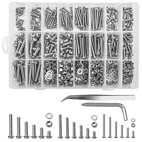 810 Stück Schrauben Set Cruciform Schrauben und Muttern 304 Edelstahl Linsenkopfschrauben Sicherungsscheiben Set M3 M4 M5 Schrauben Muttern und Unterlegscheiben 8/12/16/20/25/30 MM von 通用