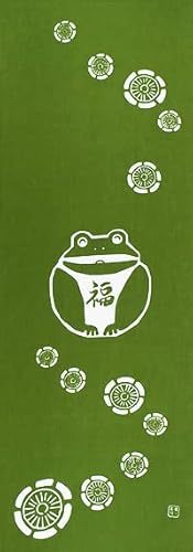 染の安坊 Anbo Tenugui Handtuch, Glücksfrosch, Grün, 100% Baumwolle, hergestellt in Japan, 35,1 x 100,1 cm von 染の安坊