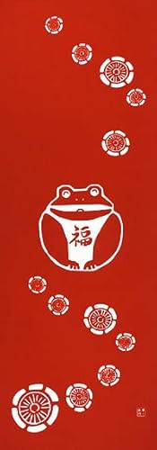 染の安坊 Anbo Tenugui Handtuch, Glücksfrosch, Rot, 100 % Baumwolle, hergestellt in Japan, 35,1 x 100,1 cm von 染の安坊