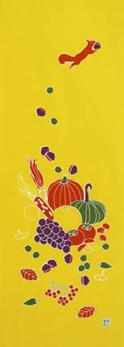 染の安坊 Anbo Tenugui Handtuch, Herbst-Eichhörnchen mit Ernte im Mund, 100 % Baumwolle, hergestellt in Japan, 35,1 x 100,1 cm von 染の安坊