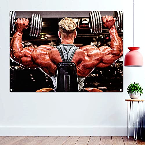 Bodybuilding und Motivation Tapetenbanner Flaggen zum Aufhängen von Gemälden, Bodybuildern, Hanteln, Workout-Poster, Fitnessstudio-Dekoration, 96 x 144 cm von 通用