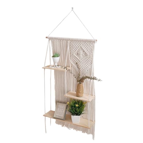 Böhmische Wandregale - Seilregale | Schwebende böhmische Regale | 3 Etagen Baumwollseil Pflanzenregal | Makramee | Multifunktionales dekoratives Lagerregal, Seil Schweberegal für Schlafzimmer von ノーブランド品