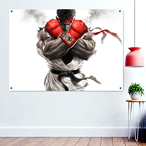 Boxing Champion Anime-Tapete, schwarzer Hintergrund, Banner, Wandkunst, zum Aufhängen, für Workout, Poster, Flaggen, Leinwand, Kunstwerk, Fitnessstudio, Dekoration, 96 x 144 cm von 通用