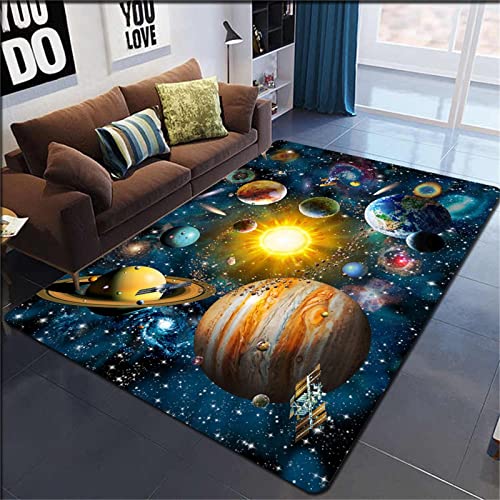 通用 Creative Universe Planet Teppich, Galaxy Teppich für Wohnzimmer Kinderspiel Fußmatten rutschfest Jungen Mädchen Gelb Blau Sterne Teppich Fußmatte Badematte Gaming Rug (100 x 200 cm) von 通用