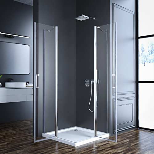 Goezes Duschkabine 80x80cm Eckeinstieg mit Pendeltüren aus 6 mm NANO-Beschichtung ESG Glas Duschabtrennung Scharniertür Duschkabine Eckeinstieg Höhe 185cm von 通用