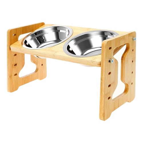 Erhöhter Hundenapf - Höhenverstellbarer Hundenapfständer | Edelstahl Hundefutter Wassernapf | Erhöhter Hundenapf | Doppel-Futterspender aus Holz für langsames ergonomisches Füttern Trinken Erhöhter Hundenapf - Höhenverstellbarer Hundenapfständer | Edelstahl Hundefutter Wassernapf | Erhöhter Hundenapf | Doppel-Futterspender aus Holz für langsames ergonomisches Füttern Trinken von ノーブランド品