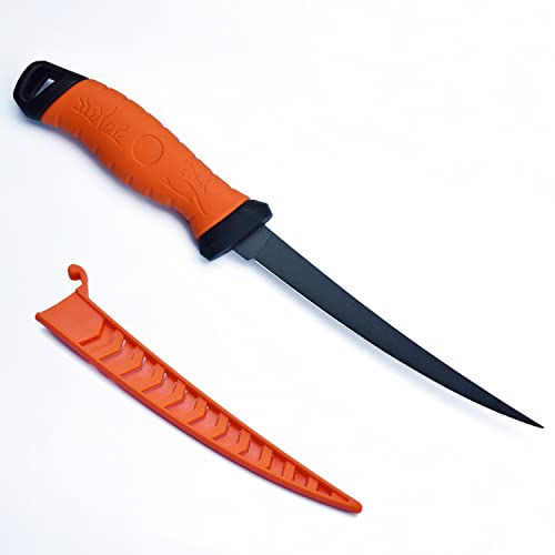通用 Filetiermesser 7-inch/17.7cm, Lachsmesser Filetieren Messer zum Angeln, Scharfe Messerklinge Edelstahl Ausbeinmesser mit Messerabdeckung (Orange) von 通用