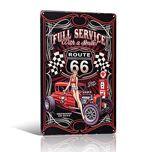 Full Service Route 66 Pin-up Girl with Smile Metall-Blechschild Vintage Poster Plakette Garage Home Wall Decor von 不适用