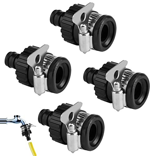 GZLCEU 4 Stück Wasserhahn Adapter - Schwarz Universal Anschluss für 14-24 mm Hähne, Gartenarbeiten, Autowäsche von GZLCEU