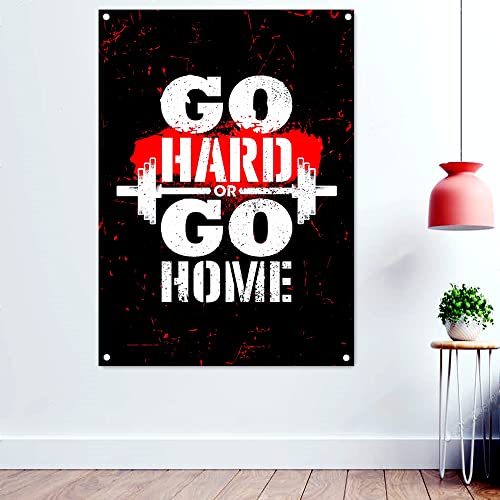 "Go Hard or Go Home", Fitness-Tapete, Banner mit Flagge, Muskeltraining, Motivation, Poster, Wandkunst, zum Aufhängen, Wanddekoration, 96 x 144 cm von 通用