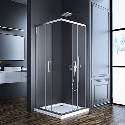 Goezes Duschkabine Eckeinstieg 100x100cm, Eckeinstieg Duschkabine mit Doppel Schiebetüren 6 mm ESG Glas Duschabtrennung Dusche Duschwand Höhe 185cm von 通用