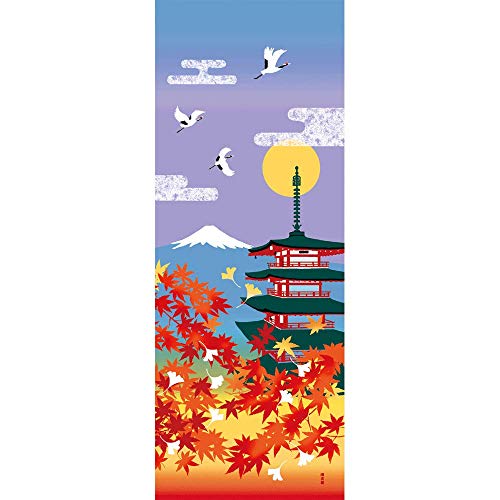 Hamamonyo Bild Tenugui 'Mt.Fuji & Pagode im Herbst. von 濱文様