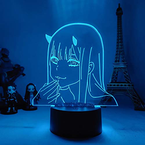 Jiumaocleu 3D Illusionslampe, Anime Darling in The FRANXX LED-Nachtlicht, 02 7 Farben Stimmungslicht, Touch Fernbedienung, USB betriebene Schlafbeleuchtung für Schlafzimmer Dekoration Geschenk (E) von 通用